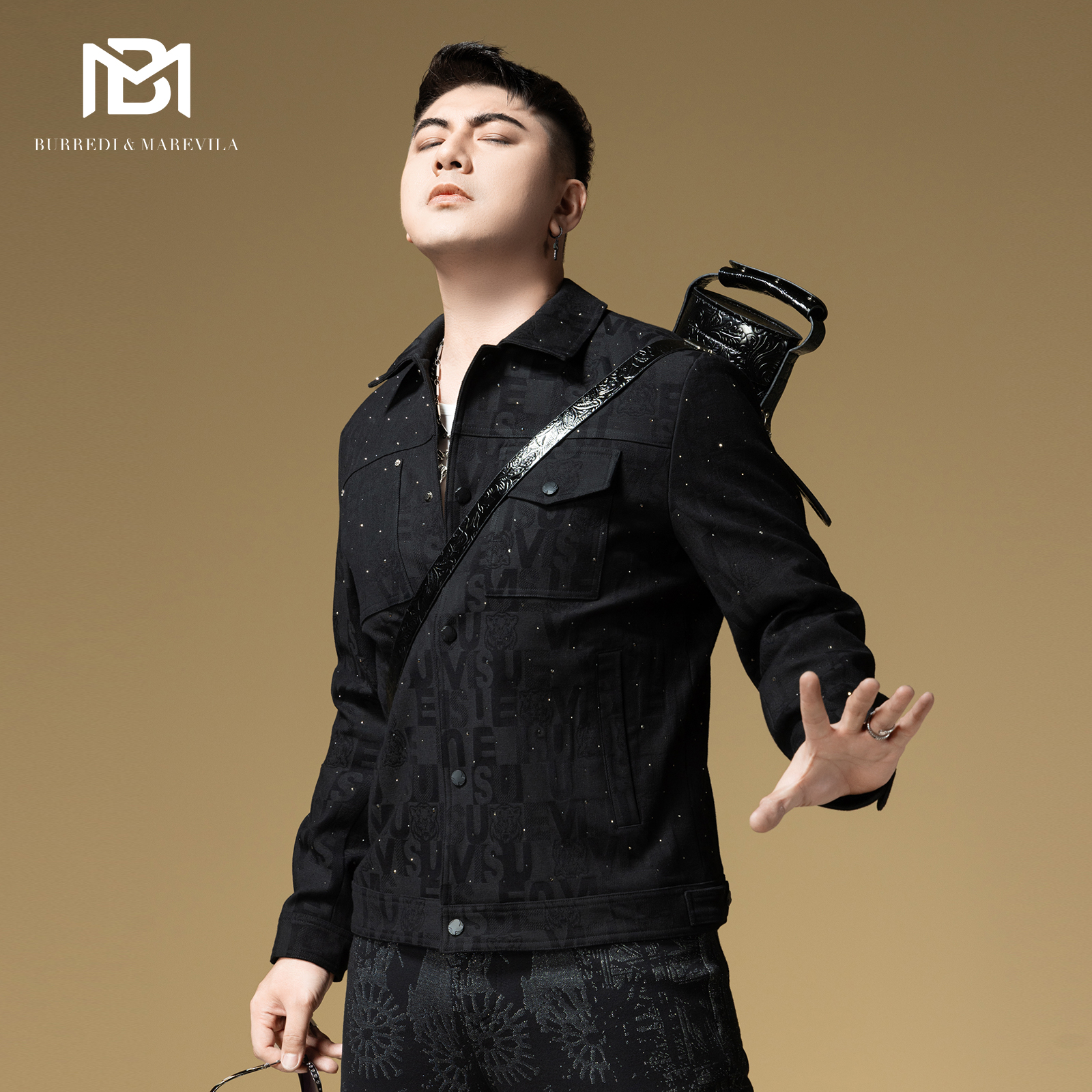 BM满天星烫钻牛仔外套男高级感痞帅暗纹潮牌男士夹克2025新款秋季