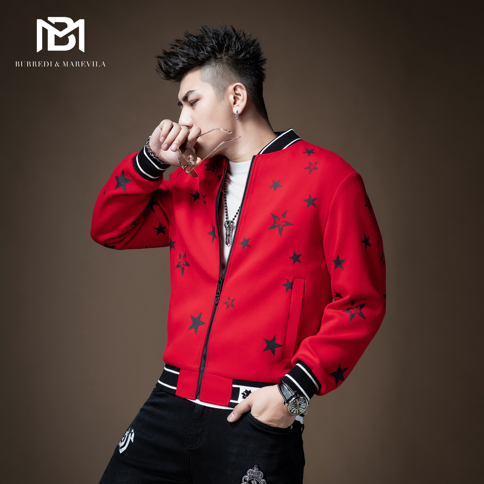 BM男士星星印花刺绣棒球服夹克嘻哈外套男潮牌欧美街头宽松潮流秋