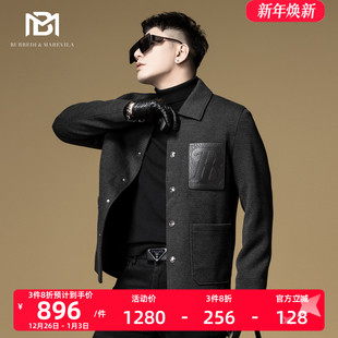 羊皮口袋拼接潮流上衣 春季 BM男士 高端欧货针织夹克外套男2025新款