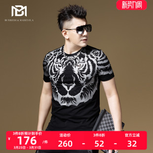 打底衫 BM欧洲站t恤男虎头烫钻印花潮牌潮流短袖 夏季 2023新款 男装