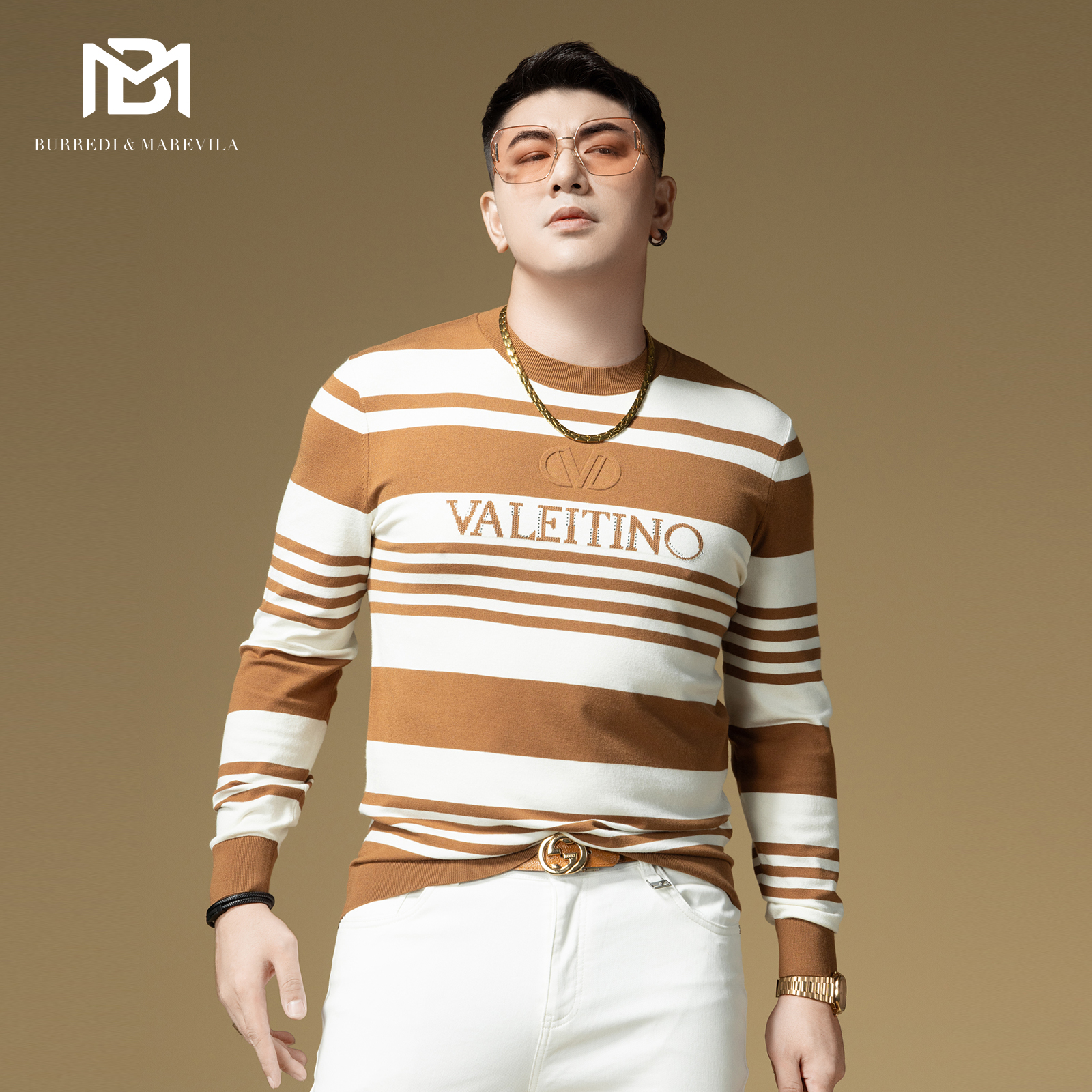 BM男士针织衫2025新款撞色条纹长袖毛衣男款潮牌字母秋季男装上衣