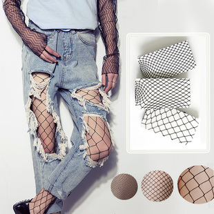 网袜连裤袜女性感黑色防勾丝渔网袜舞蹈网裤大中小眼网格丝袜拉丁