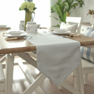地中海餐桌布浅蓝素色桌布布艺棉麻盖布圆桌茶几台布书桌条纹桌旗