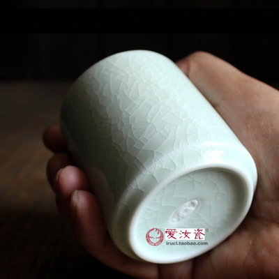 经典直口杯天然开片月白釉汝窑汝瓷中式纯色茶杯手工功夫简约养生