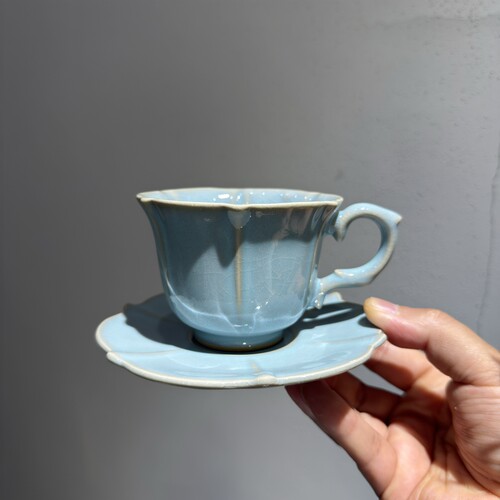 汝窑咖啡杯主人杯开片可养陶瓷办公杯复古个人水杯礼盒装伴手礼品