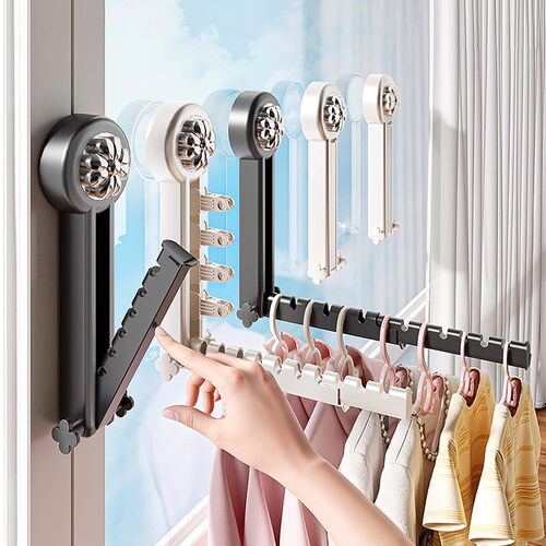 折叠晾衣架壁挂阳台吸盘式隐形晾衣神器免打孔宿舍便携晾衣杆架