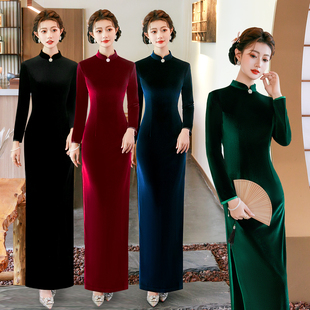 金丝绒旗袍2025新款喜婆婆婚宴装红色礼服高端大气上档次妈妈冬装