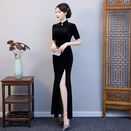 金丝绒妈妈礼服婚宴旗袍