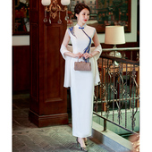 高端大气上档次舞台礼仪 改良版 走秀旗袍2026年新款 白色少女年轻款