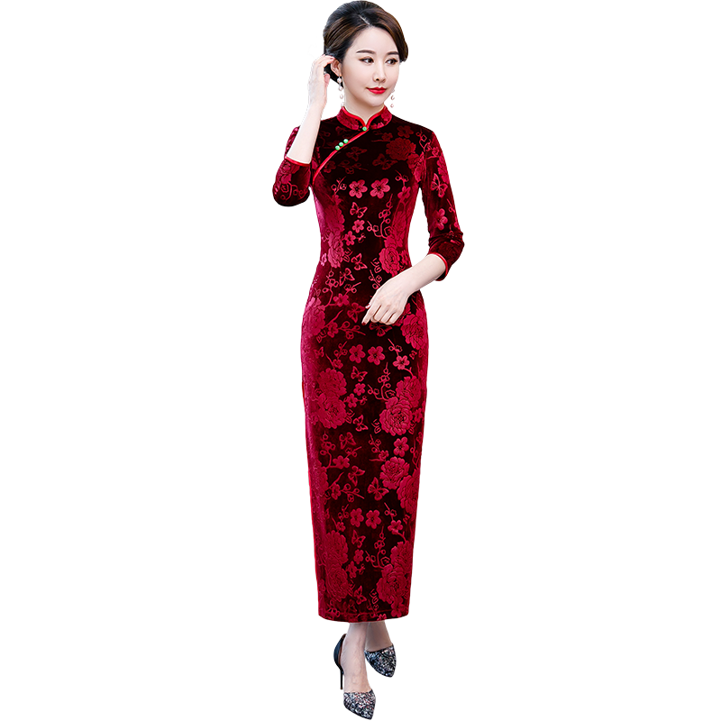 金丝绒旗袍大码2026新款喜婆婆