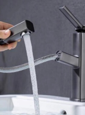 东姿卫浴台盆面盆浴室柜冷热水管龙头全铜加高抽拉式家装民宿北欧