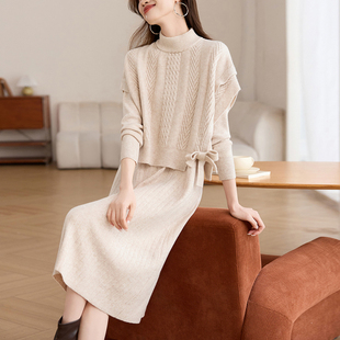 两件套针织毛衣连衣裙女2025秋冬新款内搭气质配大衣套装加厚裙子
