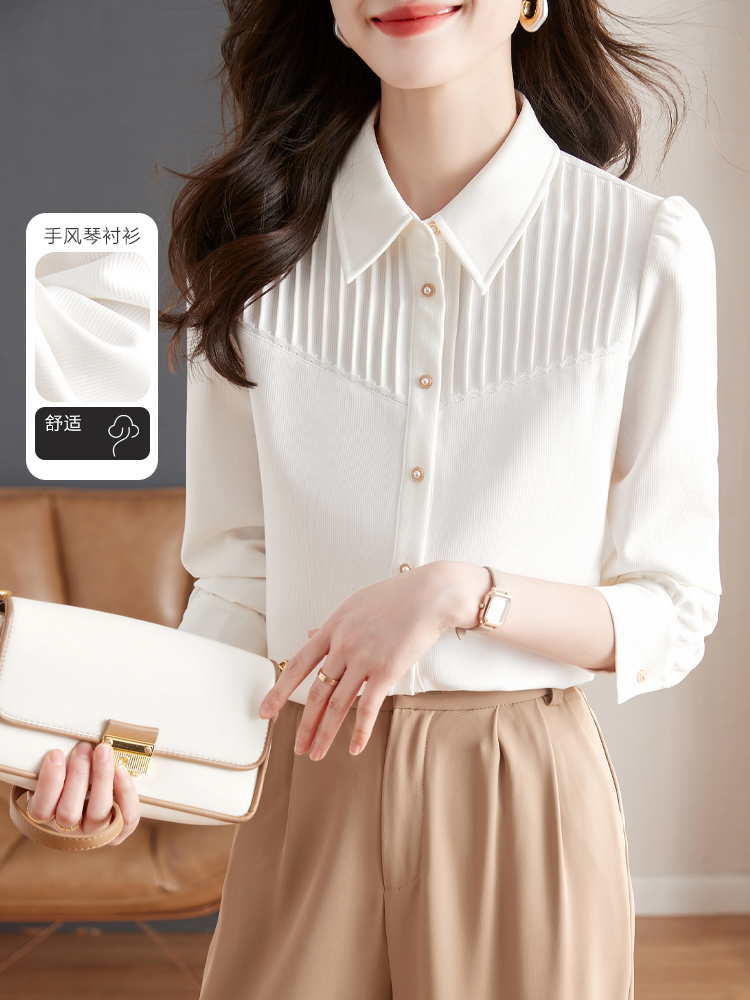高级感时尚职业通勤白色衬衫女秋季2025新款洋气别致上衣气质衬衣