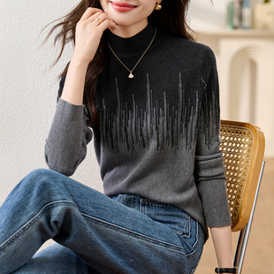 内搭毛衣打底衫 秋冬2025新款 t恤修身 洋气半高领针织上衣长袖 女装