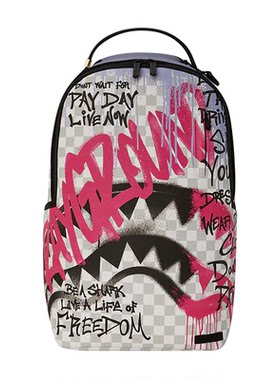 SPRAYGROUND鲨鱼嘴潮牌粉色涂鸦双肩包男女高中学生书包电脑背包
