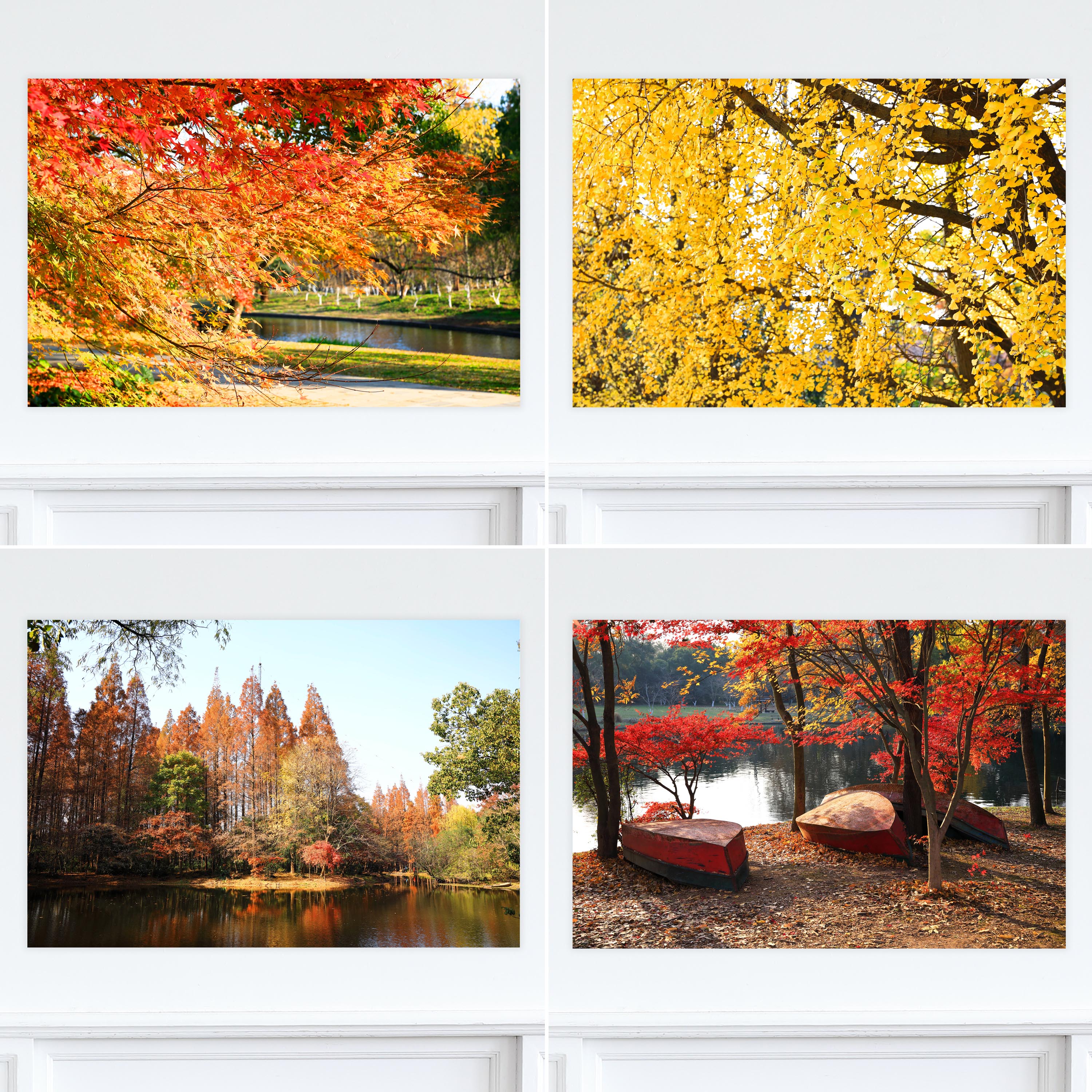 原创森林公园秋景装饰画芯 秋天浓郁的色彩油画布贴画 风景海报