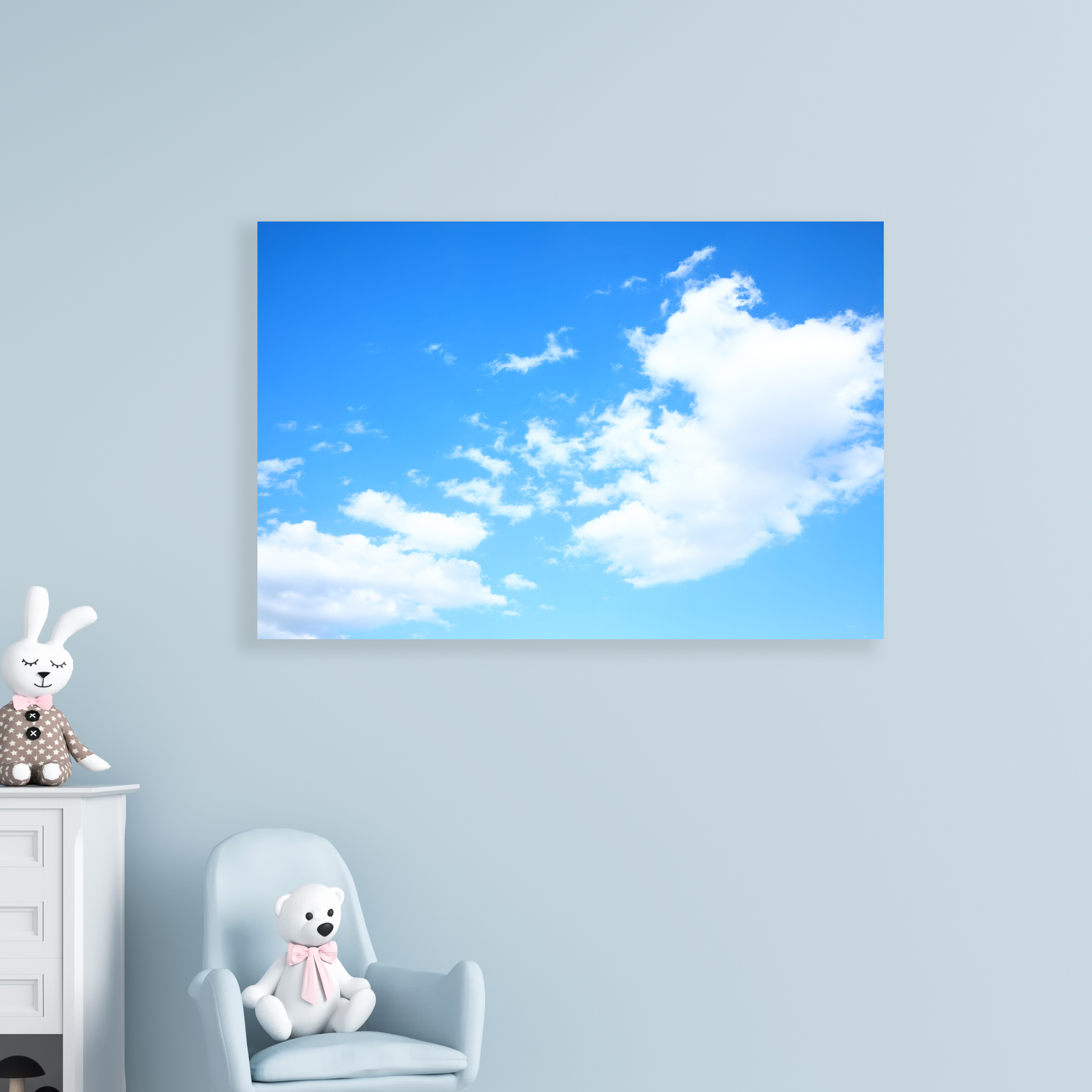 原创图片 简约单幅蓝天白云自粘贴画 天空云彩海报喷绘贴纸画芯