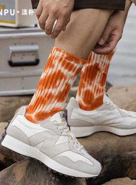 扎染袜子男款ins潮袜长袜纯棉加厚毛圈底松口袜工装风中筒袜防臭