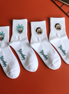 白色袜子男短筒袜ins潮运动街头超火周边卡通女子中腰棉袜春季薄