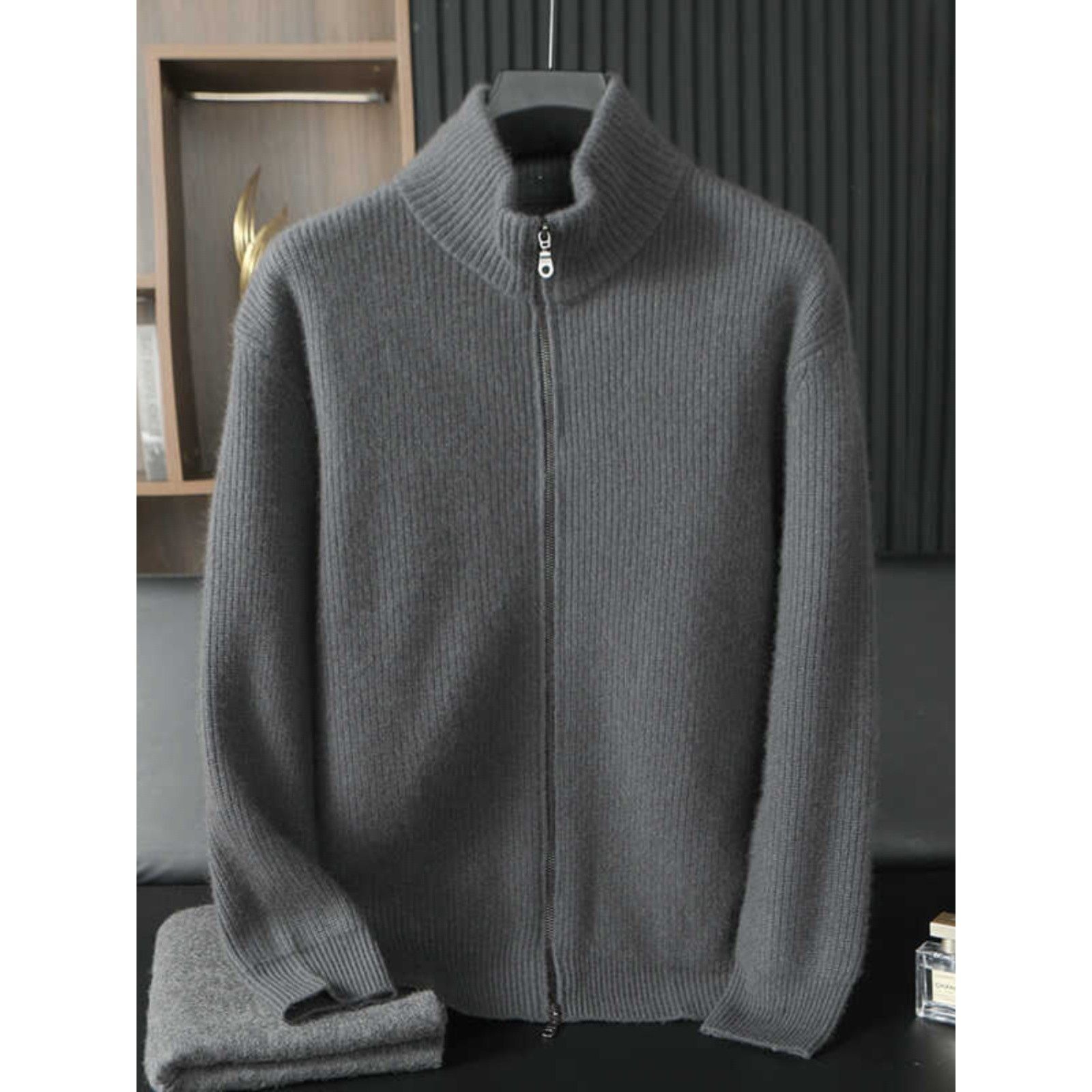 【纯山羊绒】高端元宝针加厚羊绒拉链开衫男士休闲针织羊毛衫外套