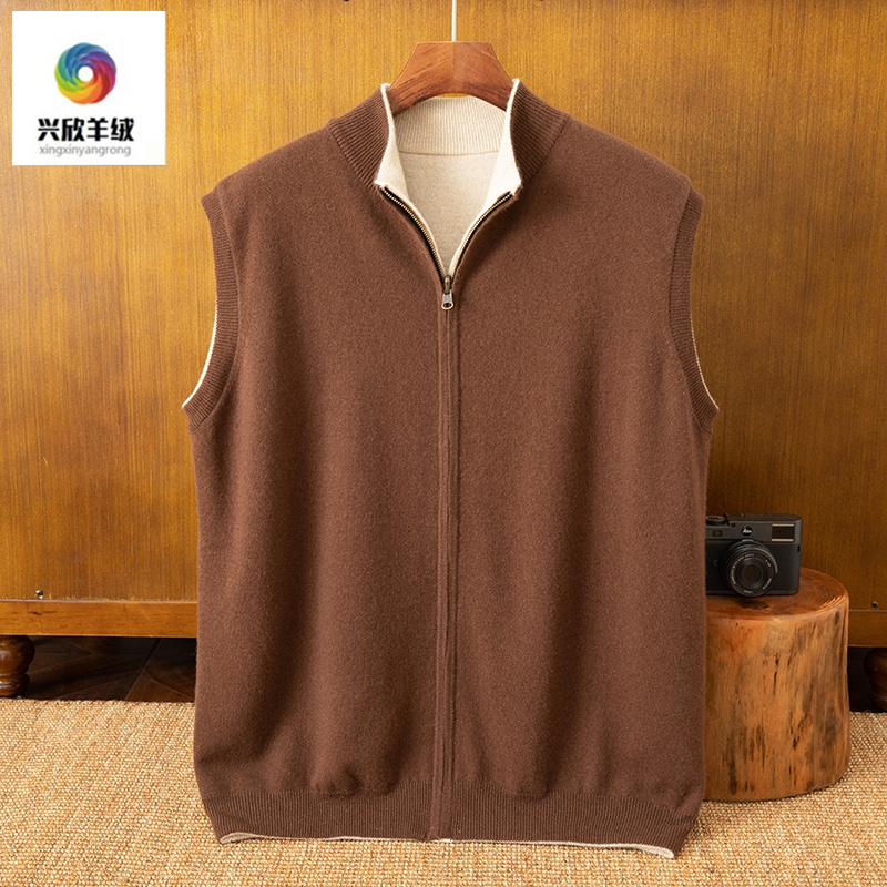 加厚宽松两面穿无袖100纯羊绒衫