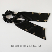 法式 重工水钻飘带发圈女复古缎面绑发马尾发带女高级感后脑勺头绳