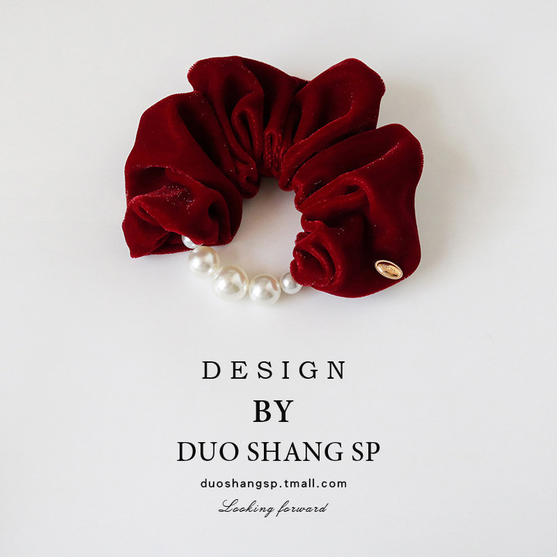 法式珠光丝绒珍珠大肠发圈本命年