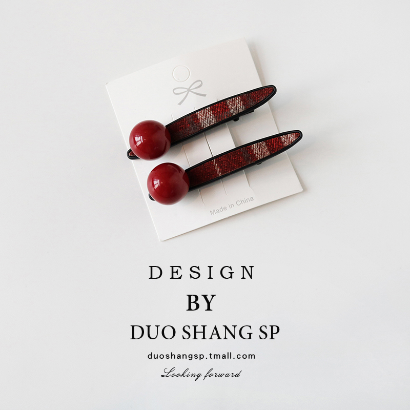 韩国毛呢格纹豆豆发夹无痕鸭嘴夹