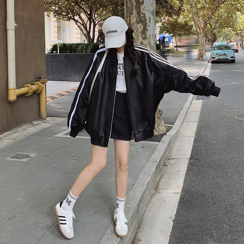@【新款出货】撞色皮衣外套棒球服257-58308-P155K208,女装短外套,浙宝257