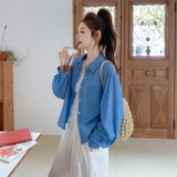 蓝色衬衫吊带阔腿裤套装女夏季2025新款三件套高级感流行超火韩系，女装套装/套裙，浙宝257