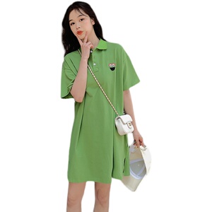 现货！长款小个子Polo衫连衣裙牛油果绿翻领短袖t恤宽松 P70K108图片