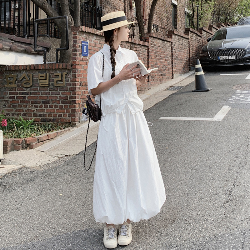 韩版时尚短款衬衫套装女2025夏季新款宽松显瘦工装半身长裙两件套图片