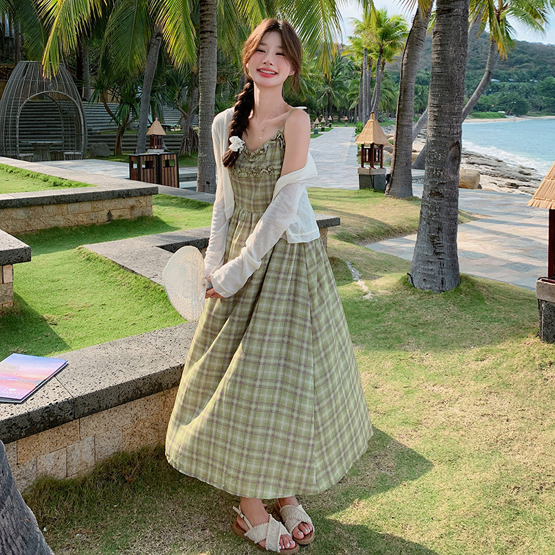 @24夏新品！小清新格纹连衣裙+小衫套装257-58367-P155K208,女装套装/套裙,浙宝257