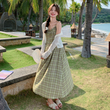 @24夏新品！小清新格纹连衣裙+小衫套装257-58367-P155K208，女装套装/套裙，浙宝257