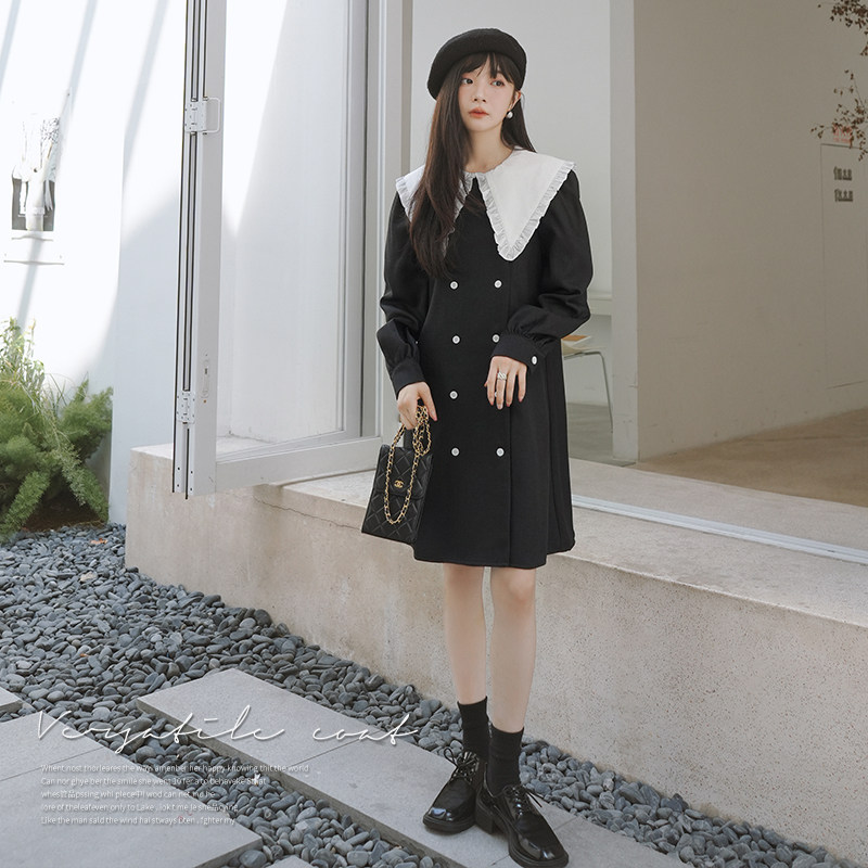 新款！现货！赫本风复古大领子撞色小香风连衣裙P120K178,女装连衣裙,浙宝257