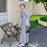 复古格纹衬衫连衣裙套装女2025年夏季新款韩系慵懒风吊带裙两件套，女装套装/套裙，浙宝257