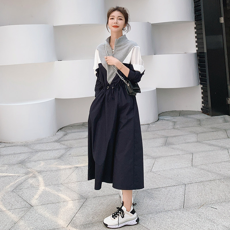 【2022秋主推】现货长袖拼接撞色收腰运动风连衣裙P120K178，女装连衣裙，浙宝257