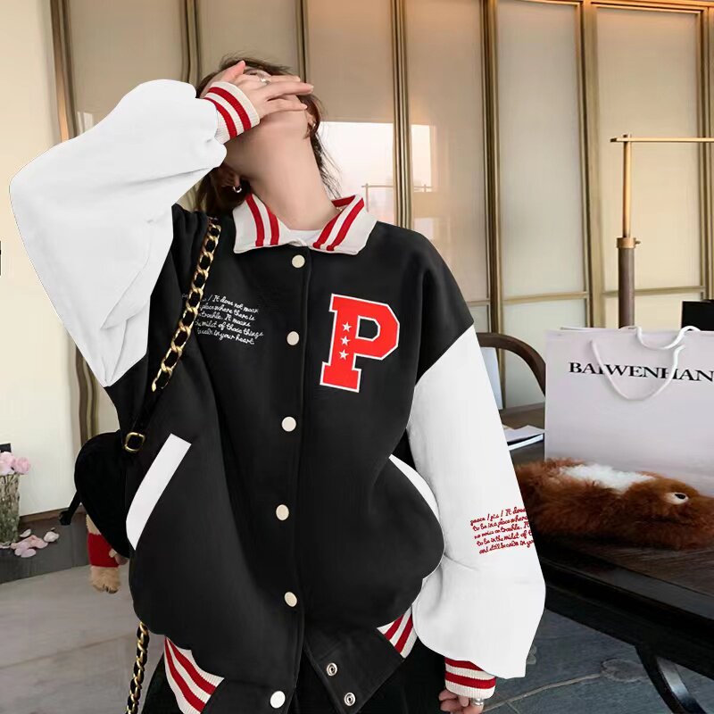 25秋现货！学院风棒球服黑白撞色257-58245-P145-K198,女装短外套,浙宝257