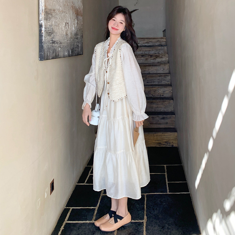 甜美减龄文艺马甲连衣裙两件套女春秋2025新款简单大方巨好看裙子,女装套装/套裙,浙宝257