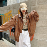 25秋新款现货!咖色皮衣外套复古皮衣257-58305-P155K20825春，女装皮衣，浙宝257