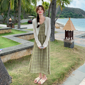 @24夏新品！小清新格纹连衣裙+小衫套装257-58367-P155K208图片