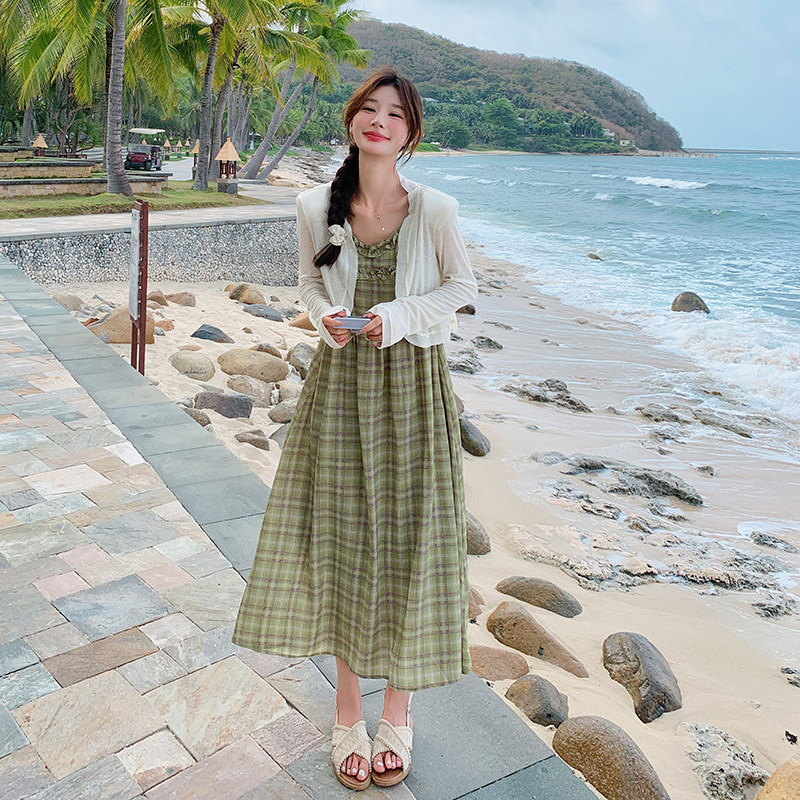 @24夏新品！小清新格纹连衣裙+小衫套装257-58367-P155K208,女装套装/套裙,浙宝257