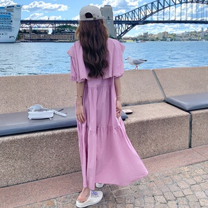 韩版小众设计感蕾丝边海军领连衣裙女2024夏季新款学院风长款裙子图片