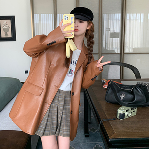 高级感时尚气质皮衣西服女春秋新款休闲显瘦小个子炸街小西装外套图片