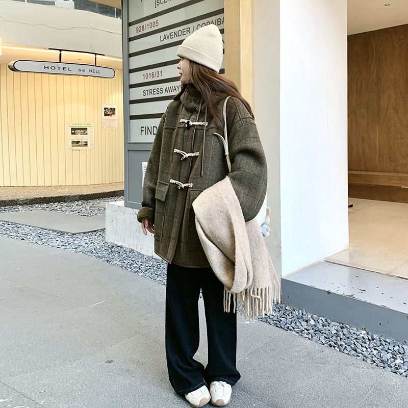 现货！牛角扣内里毛绒羊毛呢大衣257-58371-P275K368，女装毛呢外套，浙宝257