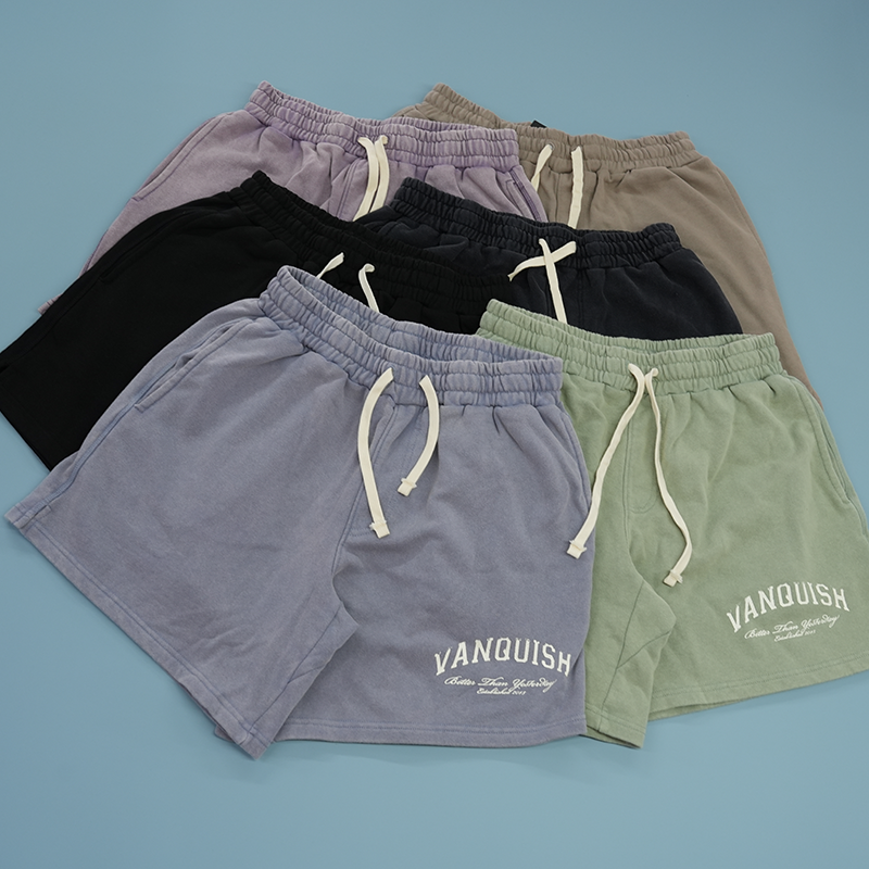 运动休闲水洗做旧四分短裤宽松