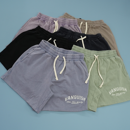 运动休闲水洗做旧四分短裤宽松