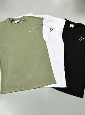 gymshark CUTOFF上衣男训练飞机袖运动t恤鲨鱼坎肩显大宽松版美式