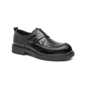 小单鞋新款跟乐福鞋皮鞋男全皮圆头头层牛皮四季套脚方深口休闲