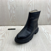 欧美低跟圆头拉链薄绒时尚 真皮女鞋 简约短靴 新款 清仓处理23冬季